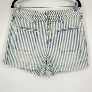 Pilcro High-Rise Slim Jean Shorts Women's 30 Stripe Button Fly Denim Blue White